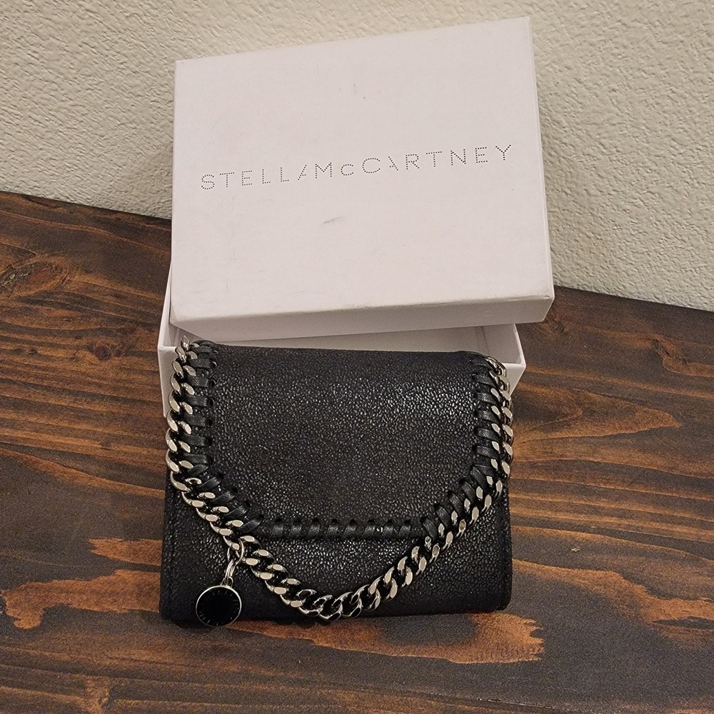 Stella McCartney Black Falabella Chain Mini Wallet With Box Made in Italy - Picture 3 of 15